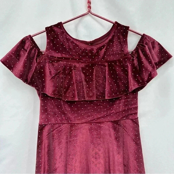 Art Class Girls Velvet Cold Shoulder Dress Medium 7/8 Maroon Party Holiday - Picture 2 of 8
